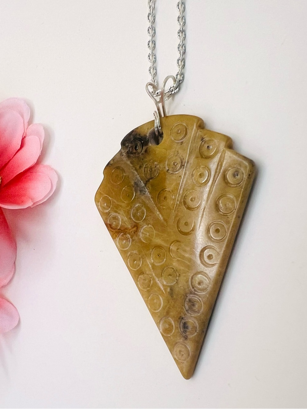 Handcrafted Yellow-Brown Stone Pendant Necklace